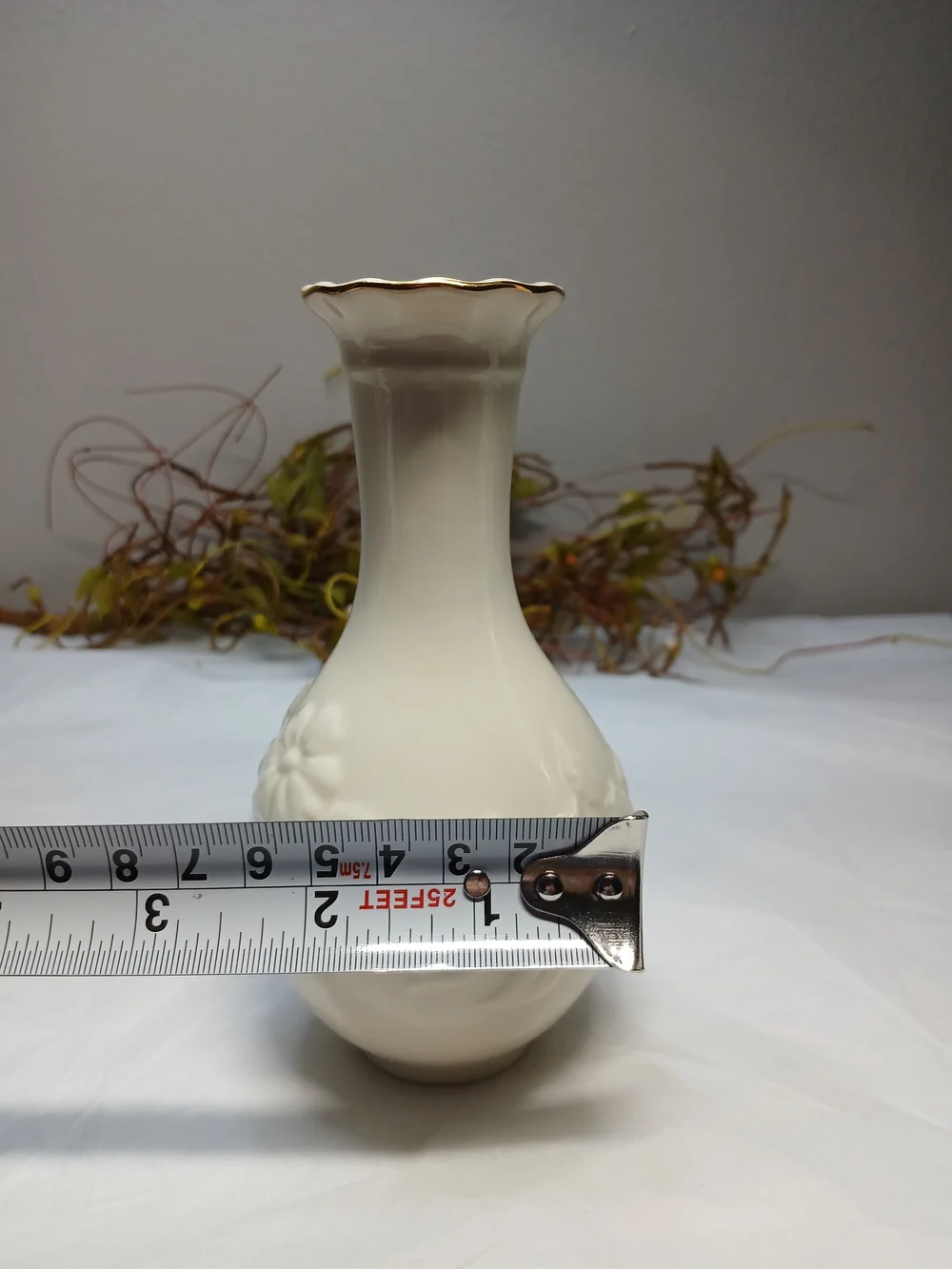 Lenox White Ceramic Bud Vase with Gold Trim